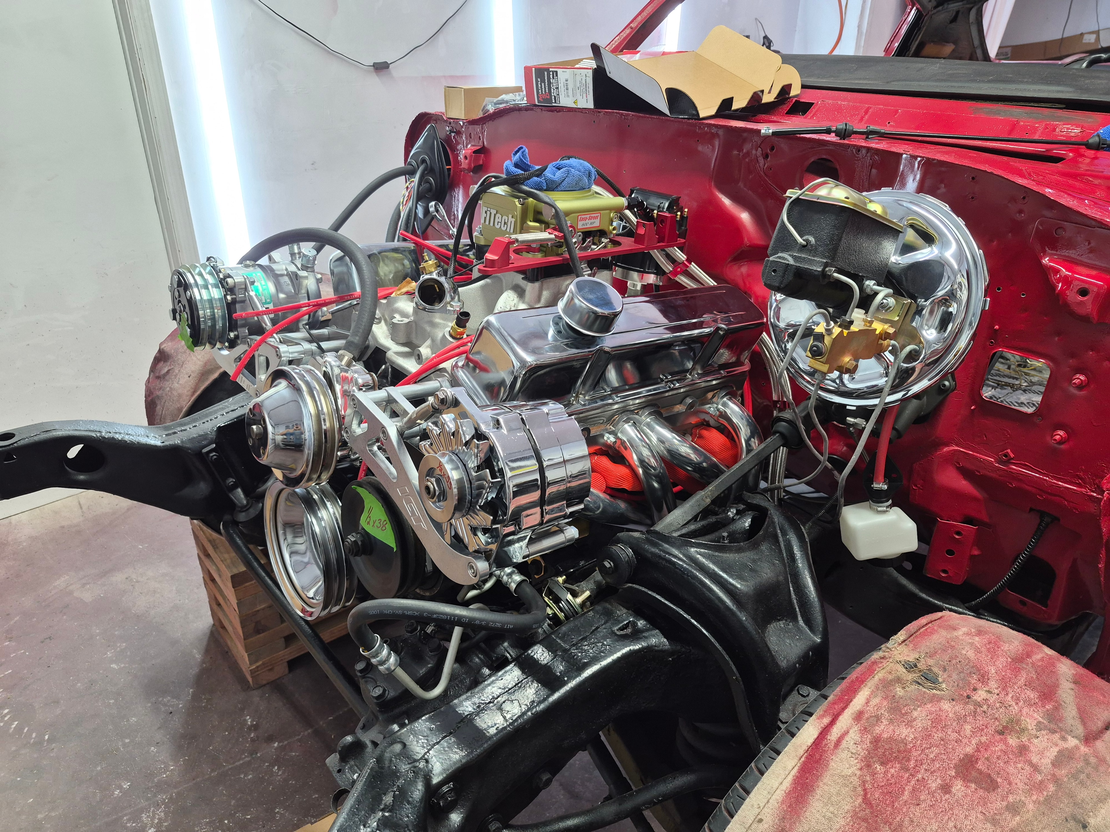 Polished chrome engine with FiTech EFI in the 1972 Chevelle Malibu
