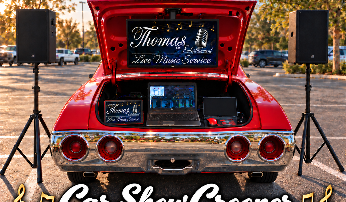 Lenny Thomas on stage at a car show